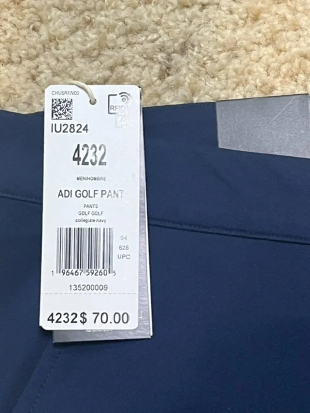 Adidas Men Navy Blue Adi Golf Pants Size 42 x 32 Brand New NWT Reg Fit Straight